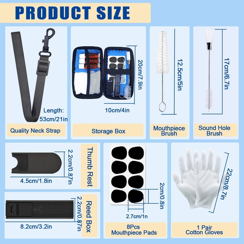 Niantime Saxophone Cleaning kit with Case，Clarinet Flute Cleanser Maintenance Kit with Cork Grease,Swab,Cleaning Cloth,Thumb Rest,Reed Case,Mouthpiece Brush and More Workable for Wind & Woodwind Struments - Image 3